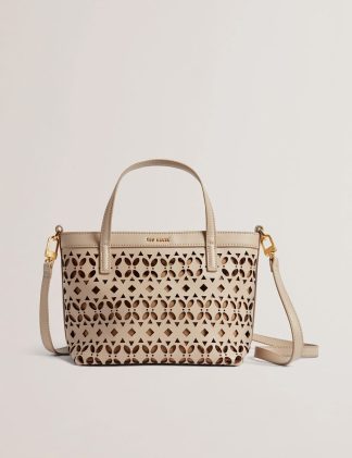 Ted Baker Women's Leather Cutwork Patterned Mini Tote Bag - Taupe, Taupe